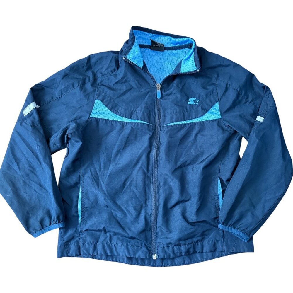 Vintage Y2K Starter Windbreaker Jacket Full Zip Lined Nylon Blue Kids Medium 8